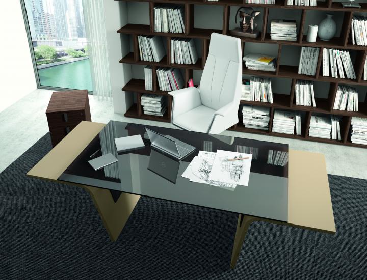 Bureau de direction LARUS - piètement en bois à géométrie variable - Ref : D270000 LNO + D270056 LNO_1