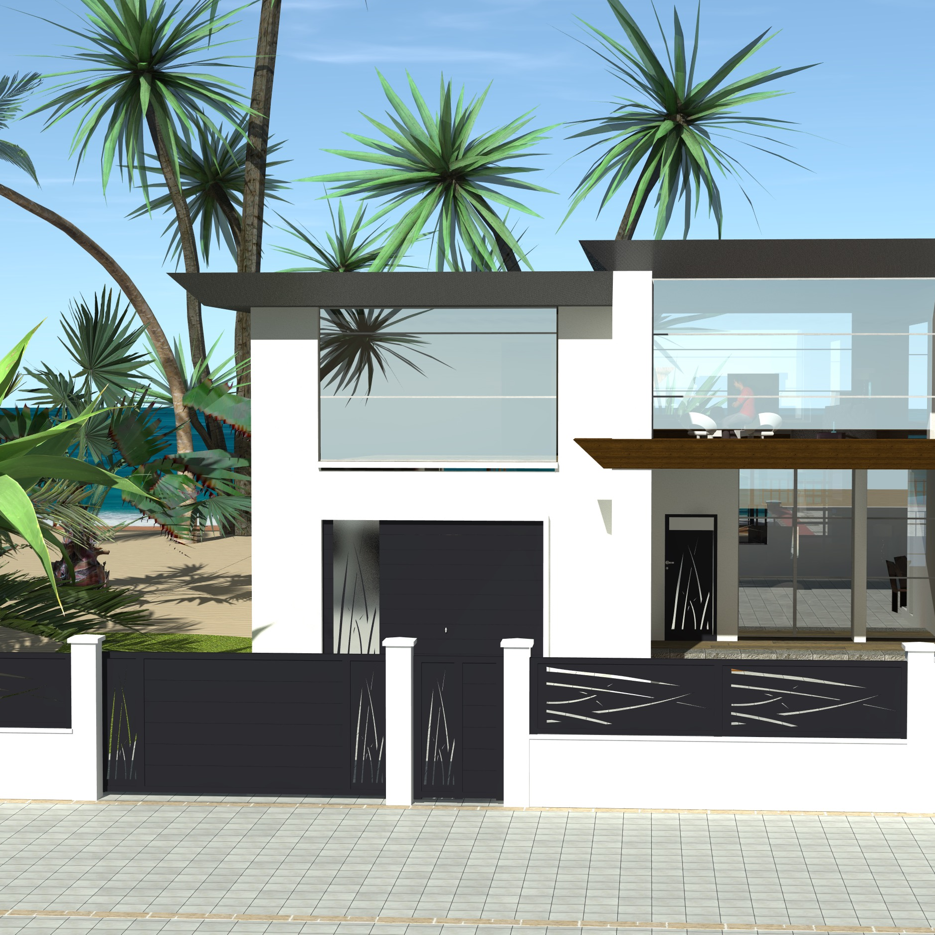 Portail coulissant Toulon - simple vantail, droit, semi-ajouré avec motif végétal - aluminium extrudé - garantie 10 ans_0