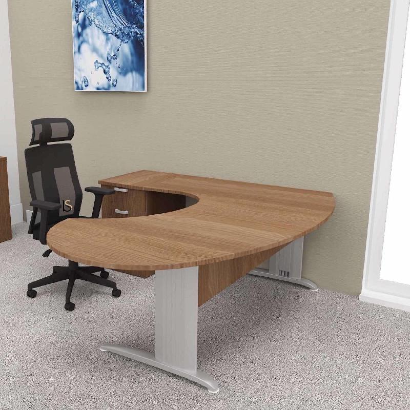 Bureau ergonomique et caisson intégré Sigma - Mobel Linea - 200, Alu, Acacia foncé, Gauche, 4 tiroirs_2