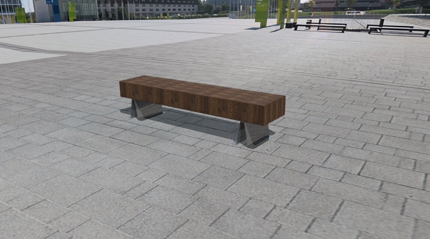 Banc en acier inoxydable et bois classe IV - Design traverses en pin - Référence MUB16_1