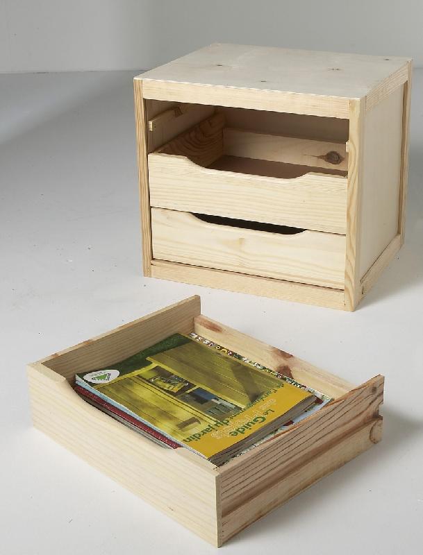 Bloc-tiroirs en pin - 39 x 30 x 29.5 cm - 3 tiroirs superposables, marron_1