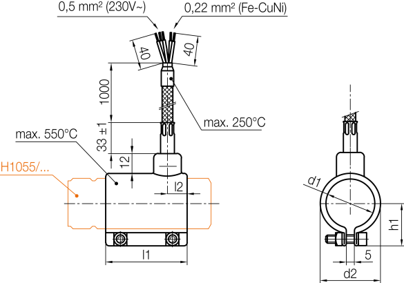 Collier chauffant avec thermocapteur - 230V, 100 à 300W - Références H1134/d1xl1xp_1