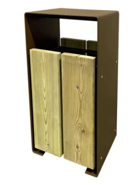Corbeille publique Taulo 60 L - Lames en pin traité autoclave - Structure en acier peint - Vidage par basculement_1