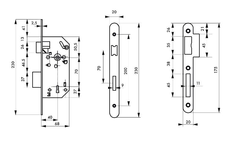 Serrure encastrable Monomax NF - têtière noire - pour porte intérieure, 2 tours, réversible, acier galvanisé_1