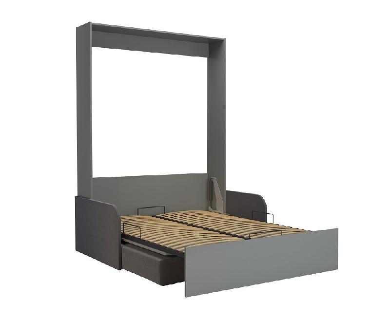 Armoire lit escamotable Dynamo Sofa gris mat - Canapé avec accoudoirs en tissu gris - Couchage 140x200 cm_1