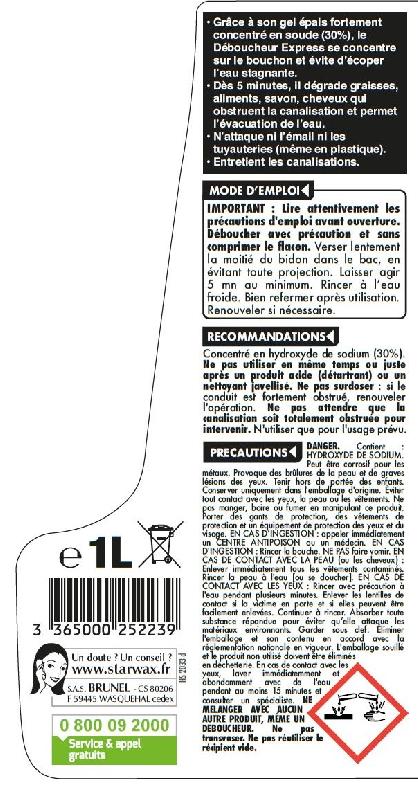 Déboucheur STARWAX 1 litre - gel express pour canalisations bouchées - spécial eau stagnante_1