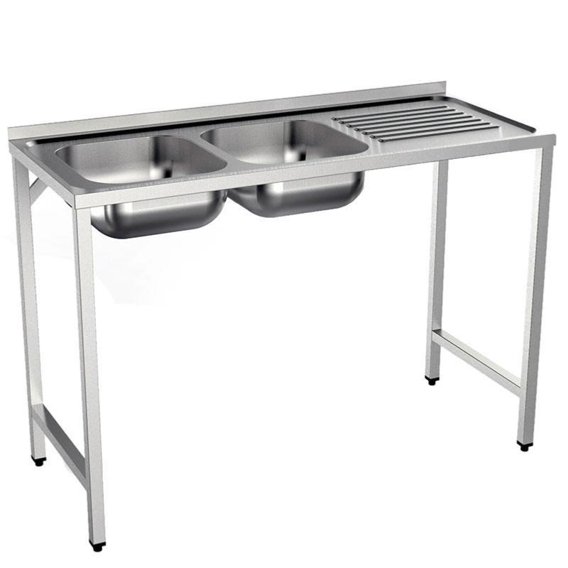Plonge inox 2 bacs sur support - P 500 mm - 1200, à gauche_1