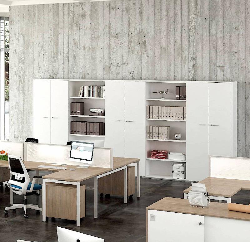 Armoire haute avec portes battantes - Quadrifoglio - Blanc pastel, Gris_1