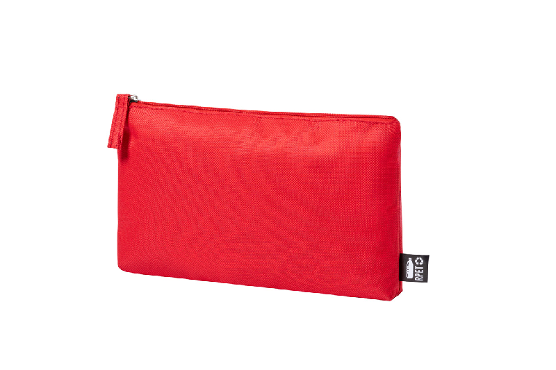 Trousse de toilette zippée en polyester 600D RPET - couleur rouge - poids 30g_1
