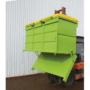216019 - Benne à fond ouvrant Collvert - 1280 L avec couvercle PE jaune et déclenchement automatique_1