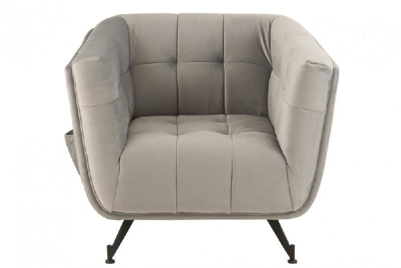 Fauteuil lounge Marianah gris clair - style contemporain - structure bois et assise velours capitonnée_1