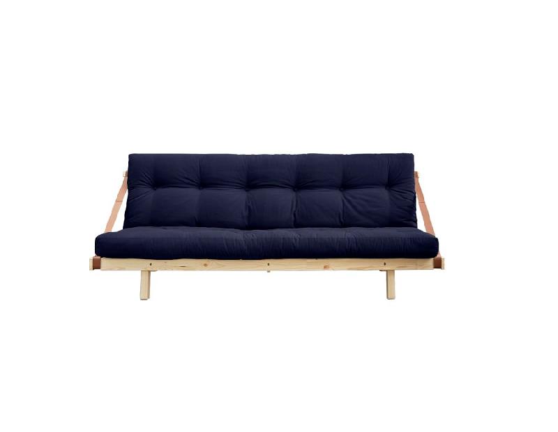 Banquette futon Jump en pin massif - Coloris bleu marine - Couchage 130 x 190 cm - Design scandinave avec lanières en cuir_1