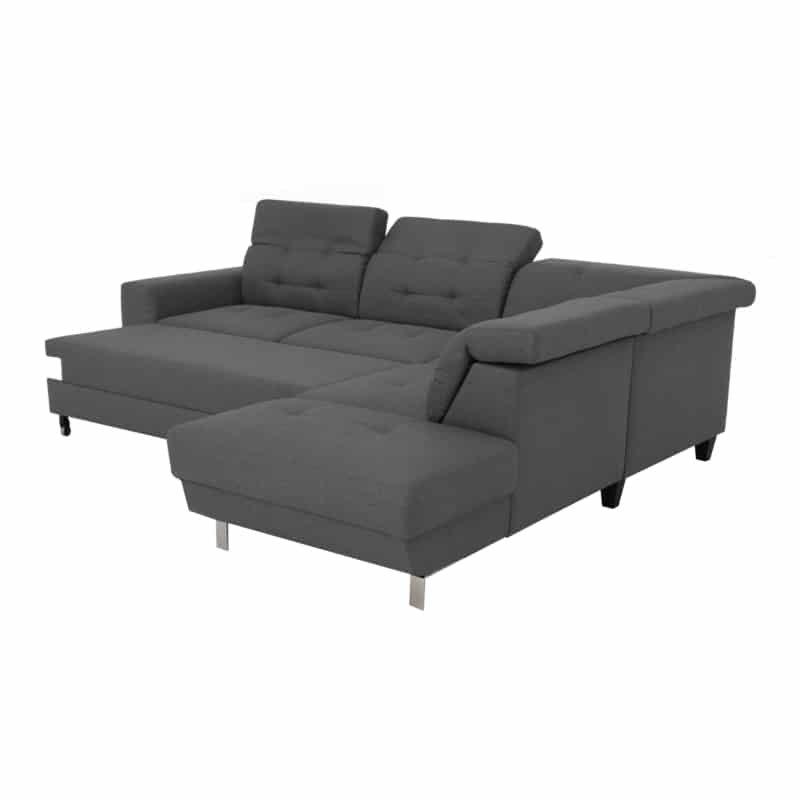 Canapé d'angle réversible convertible VITO gris foncé - design épuré avec coffre de rangement et têtières réglables_1