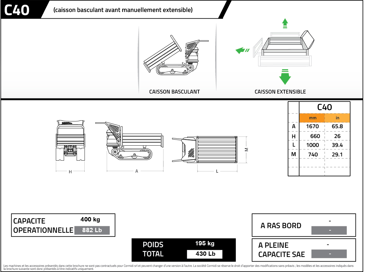 Dumper motorisé à chenilles 0.19t - Cormidi C35 - capacité de 350 kg_1