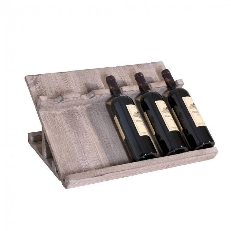 Présentoir 5 bouteilles incliné Héritage - Pin massif vieilli - 50x35x27cm_1