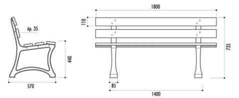 Banc public Dresde - 180 cm - lames en pin du Nord, pieds en fonte antirouille_1