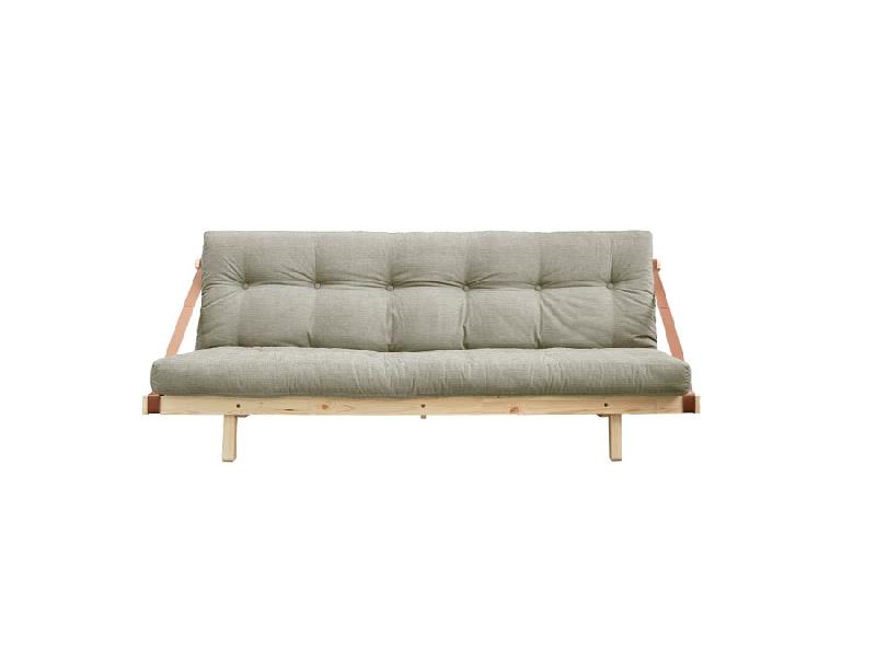Banquette futon JUMP en pin massif - tissu lin - couchage 130 x 202 cm - design scandinave et lanières en cuir_1