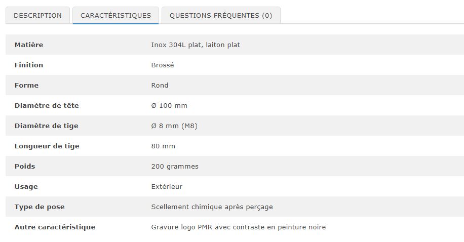 Clou de voirie PMR - virages - inox ou laiton - diamètre de tête 100 mm - Réf. 23799_1
