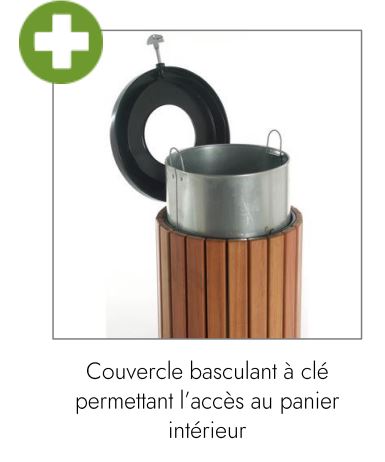 Corbeille publique ronde 70L - Aspect bois - Réf 160493_1