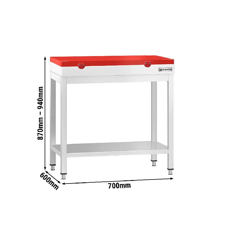 Table inox de découpe avec plan rouge - Profondeur 600 mm | Ggm - 700_1