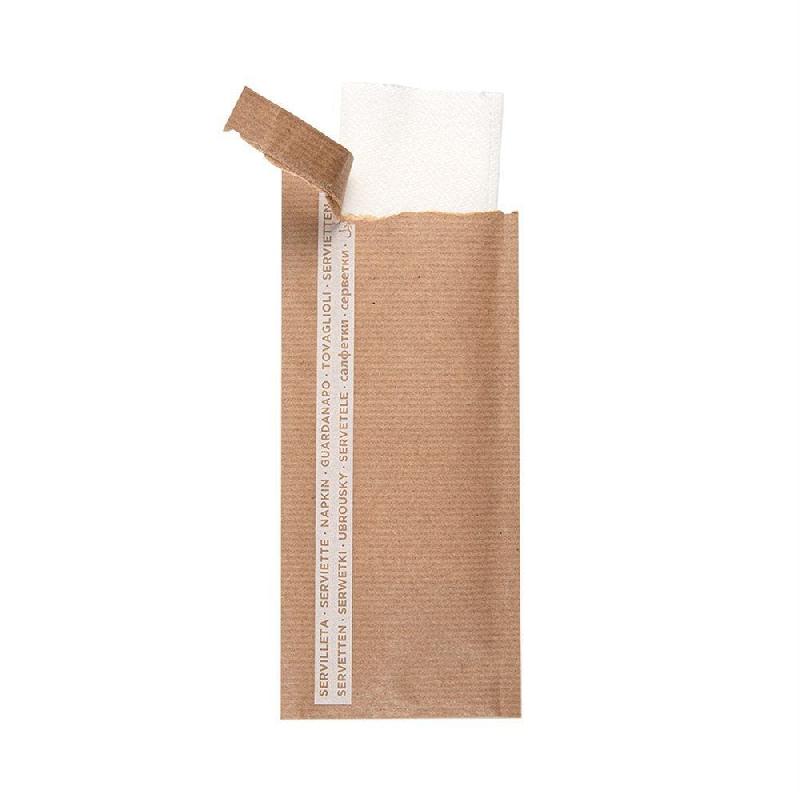 Serviette blanche 1/12 sous poche kraft vergé 33x33cm - par 250_1