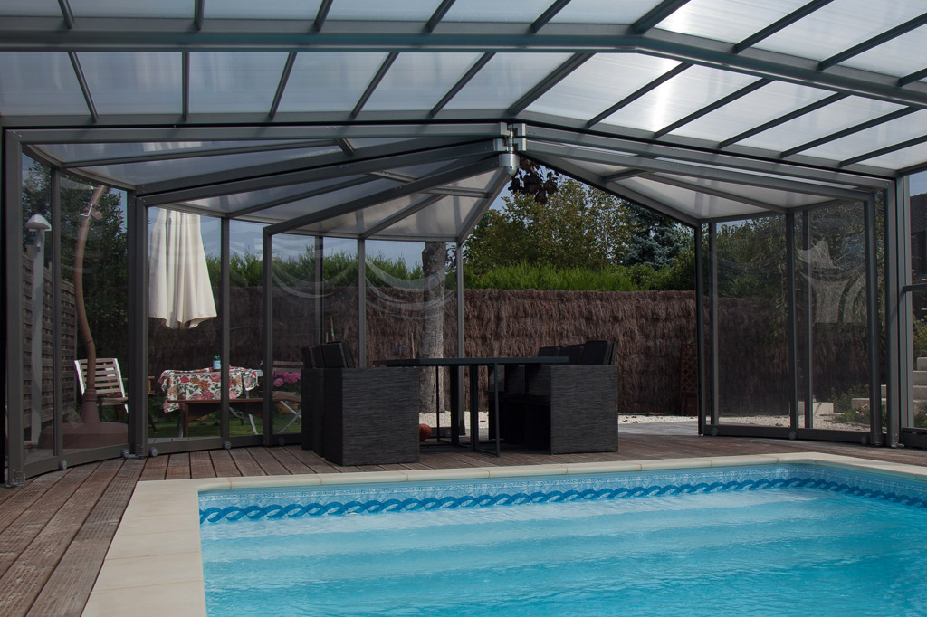 Abri piscine haut Rotonde - inox modulable avec ouverture complète et tenue neige & vent exceptionnelle_1