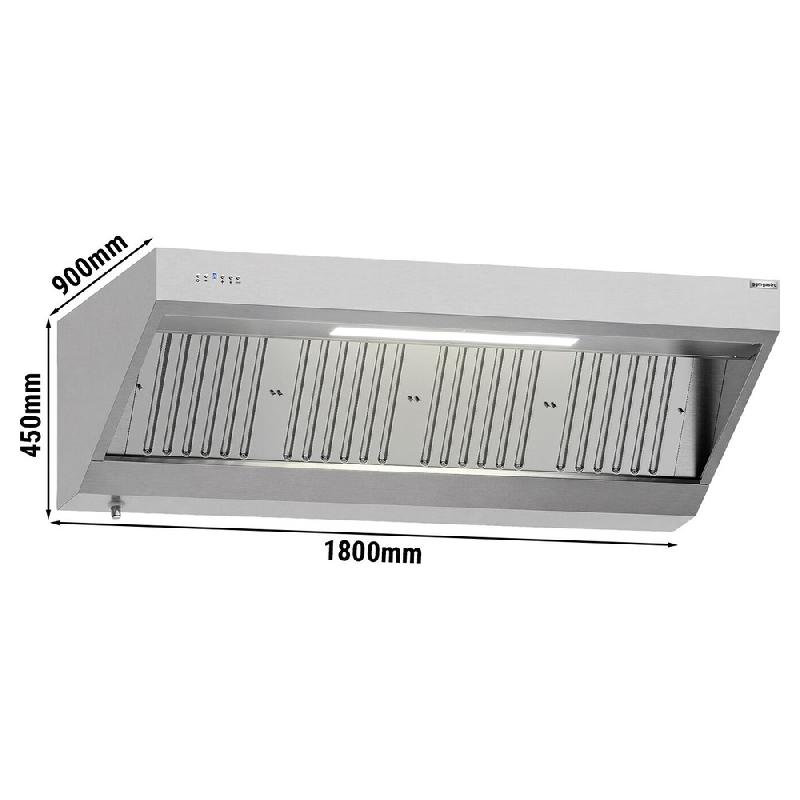 Hotte murale inox 1m80 avec moteur, régulateur, filtre et éclairage | Profondeur 900 mm_1