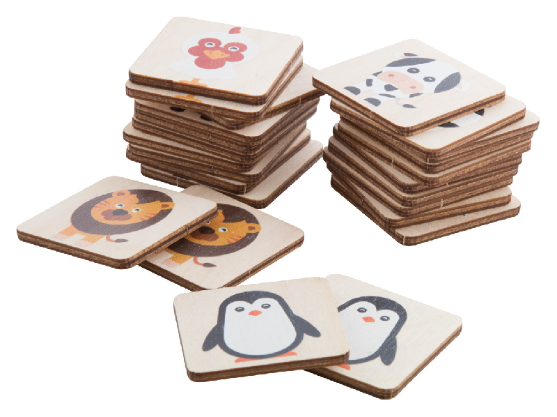 Jeu de memory en bois de bouleau laminé - motifs animaux - 24 tuiles avec logo imprimé_1