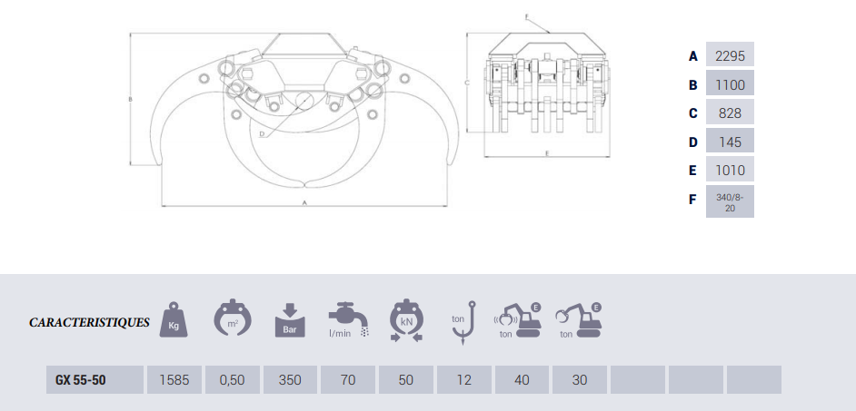 Grappin forestier GX55-50 - ouverture 2,29m - pour pelles 30 à 40t - usage intensif_1