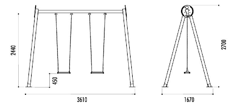 Portique 2 Places en Bois avec Sièges en Caoutchouc et Chaines en Acier Inoxydables_1
