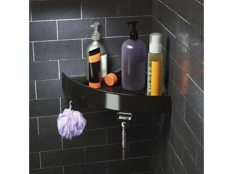 Étagère de bain / douche d'angle - noir - snap up - en plastique mat avec fixation ventouse_1