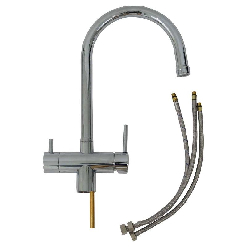 Robinet de cuisine mitigeur 3 voies chromé modèle col de cygne pour filtre sous évier_1