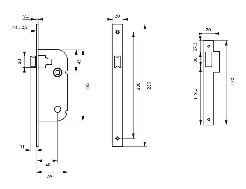 Serrure norme NF - Bec de cane réversible - V/BC - Certifiée niveau 1 - Marque THIRARD_1