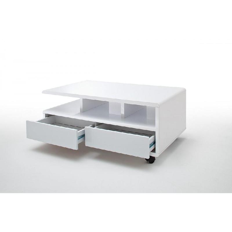 Table basse Chartres - roulettes freinées - finition laquée blanc brillant - 2 tiroirs push to open - 110 x 60 cm_1