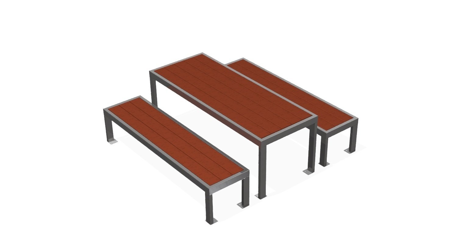 Table et 2 bancs en acier inoxydable et bois exotique - Haute qualité - Référence MUB13 - Longueur 2m standard_1