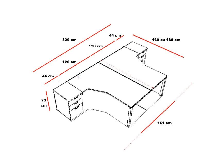Bureaux bench compact Tempo avec caissons - Mobel Linea - 160, Alu, Acacia foncé, 3 tiroirs_1