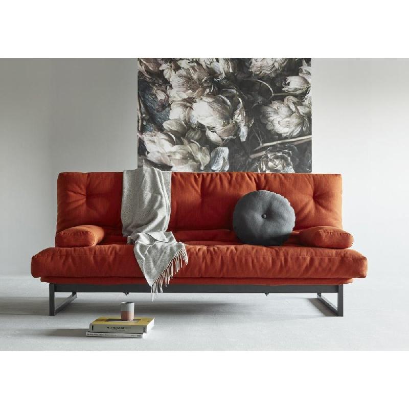 Canapé clic-clac convertible Innovation Living Fraction - 140x200 cm - Capitonné tissu Elegance Paprika_1