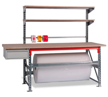 Table d'emballage - Plateau 2200 ou 1640 mm - Capacité 800 Kgs - Options roulettes et tablette supplémentaire_1