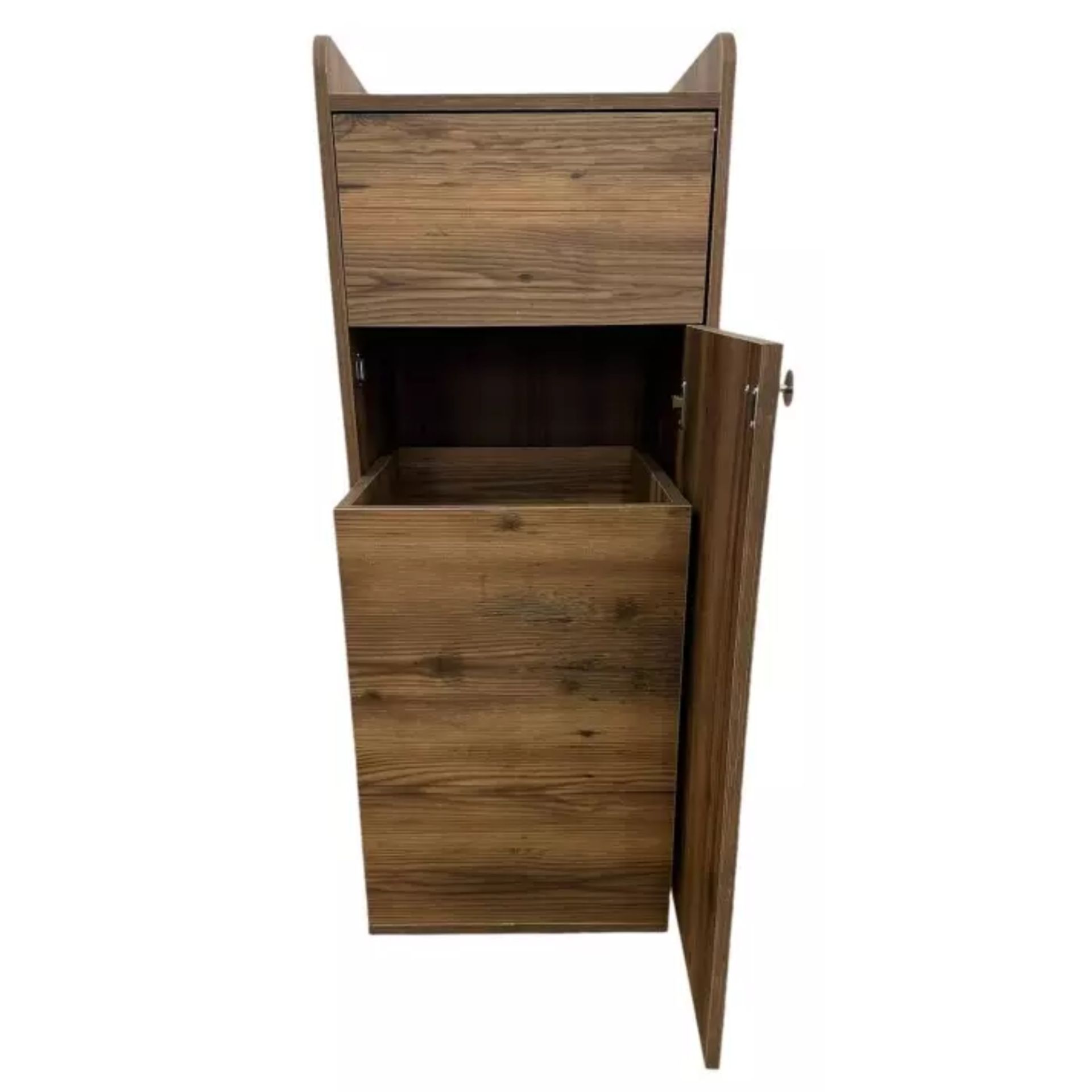 Meuble poubelle snack en bois marron - trappe pivotante - roulettes avec frein - repose plateau_1