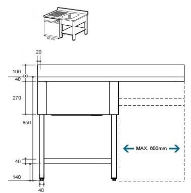 Plonge avec passage lave-vaisselle 1m40_1