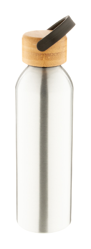 Bouteille en aluminium 600 ml - couvercle en bambou - couleur argenté_1