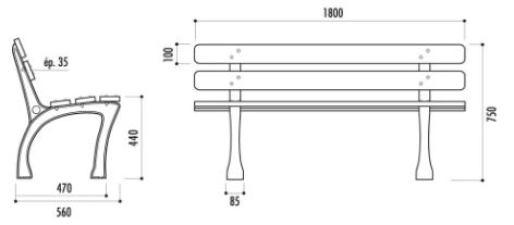 Banc public Lugo - 5 lames en bois exotique certifié FSC - 180 cm - Pieds en fonte traitée antirouille_1