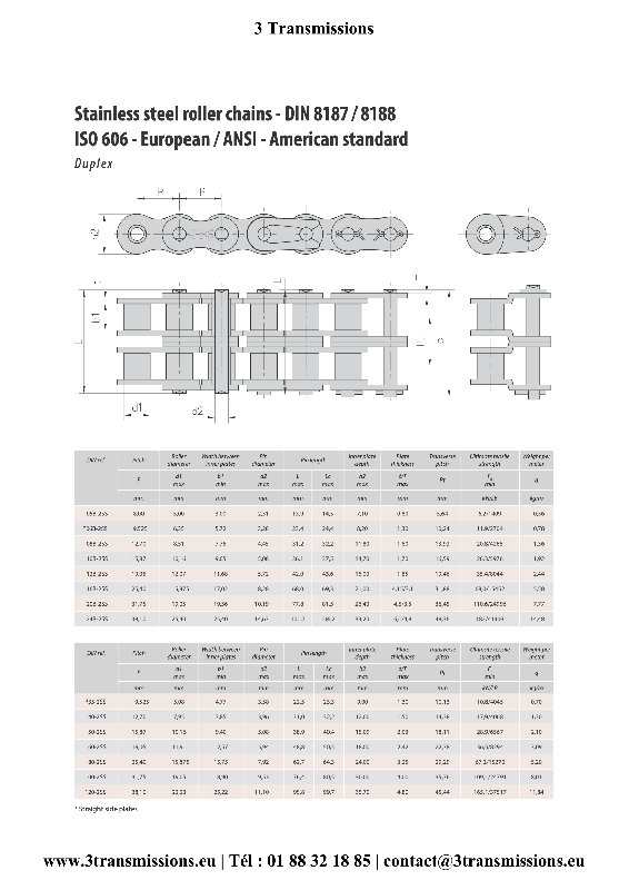 Chaîne de convoyage en acier inoxydable double - Norme DIN / ISO ou ANSI - Pour applications de transmission à chaîne_1