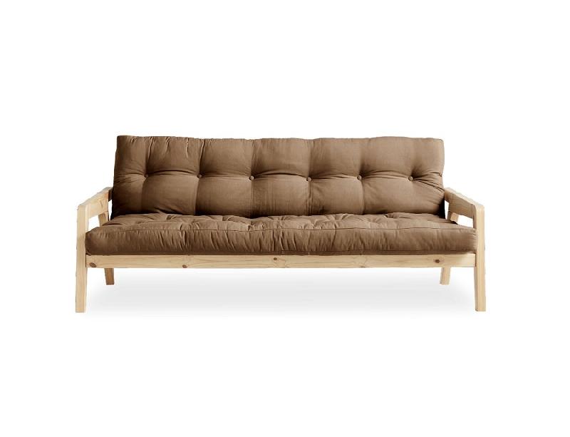 Canapé convertible futon en pin naturel - Coloris mocca - Couchage 130x190 cm - Modèle GRAB_1