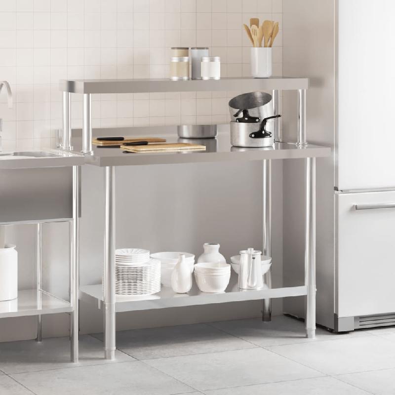 Vidaxl table de travail de cuisine avec étagère 110x55x120 cm inox 3208896_1