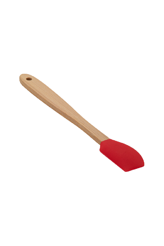 Spatule à pâtisserie en silicone - manche en bambou - couleur rouge - 20g_1