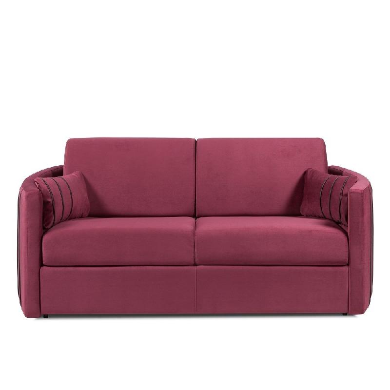Canapé lit express CAPRI - Couchage 120 cm - Sommier à lattes - Matelas 16 cm - Accoudoirs stylisés - Velours bordeaux_1