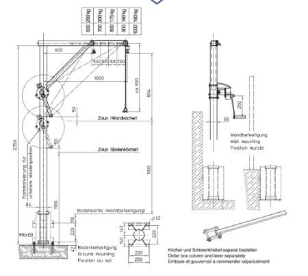 Potence de levage - Haacon France - alliage d'aluminium - charge admissible 160 kg - flèche réglable 600-1000 mm_1