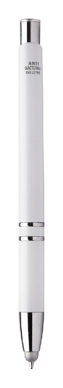 Stylo bille stylet antibactérien - plastique blanc - encre bleue - conforme ISO 22196_1