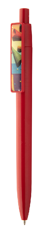 Stylo à bille en plastique - encre bleue - clip spécial pour doming ou impression UV - couleur rouge_1